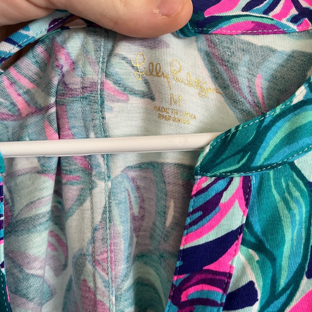 Lilly Pulitzer Turquoise & Purple Printed V-Neck Wrap Dress - Picture 4 of 8